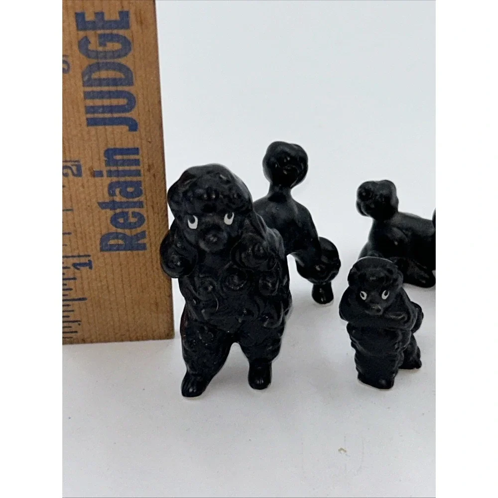 Vintage Miniature Poodle Figurine Set Of 3 Bone China Japan Mini Black  Dogs